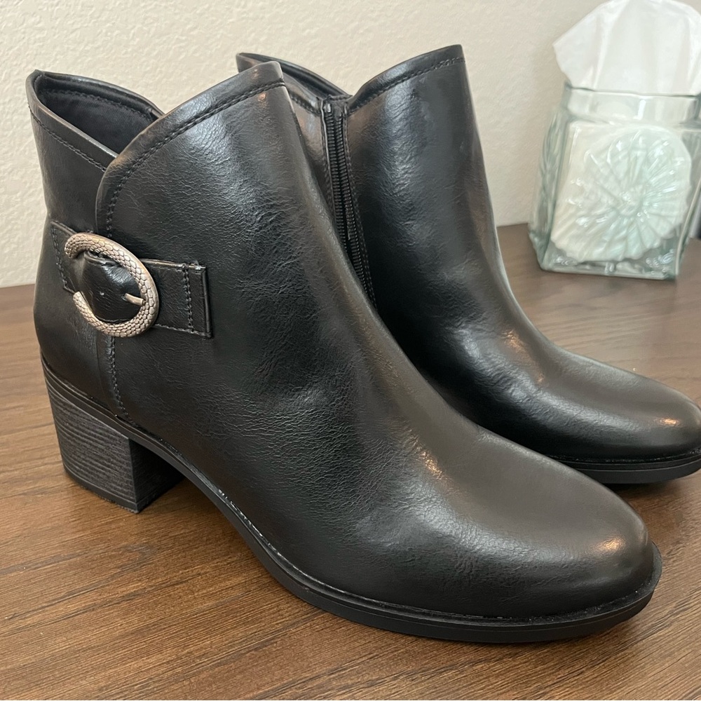 BareTraps Black Ankle Boots with Silver Accent
